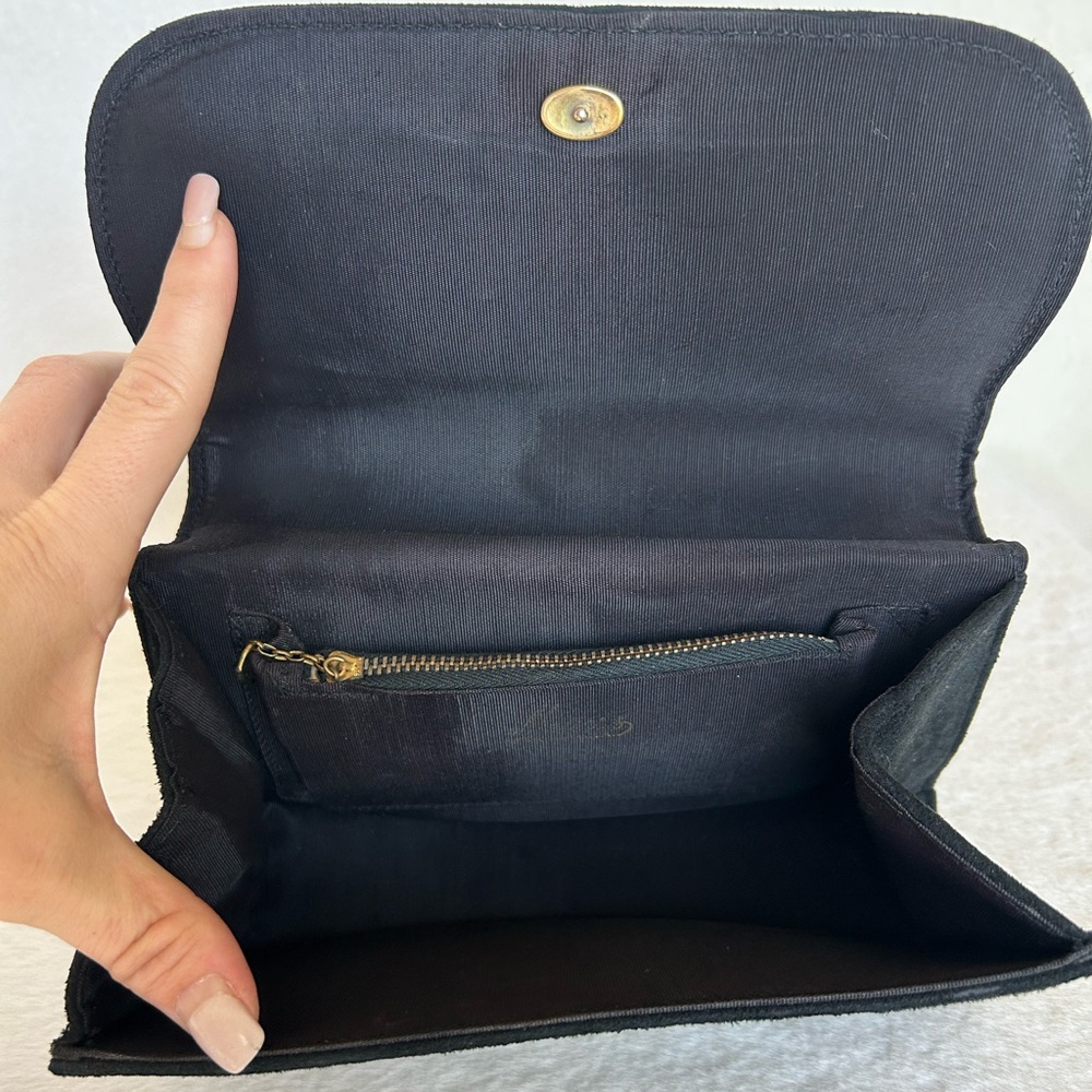 Vintage 1960 Meyers Made in USA Black Suede Gold Chain Strap Shoulder Bag Purse - Picture 7 of 12